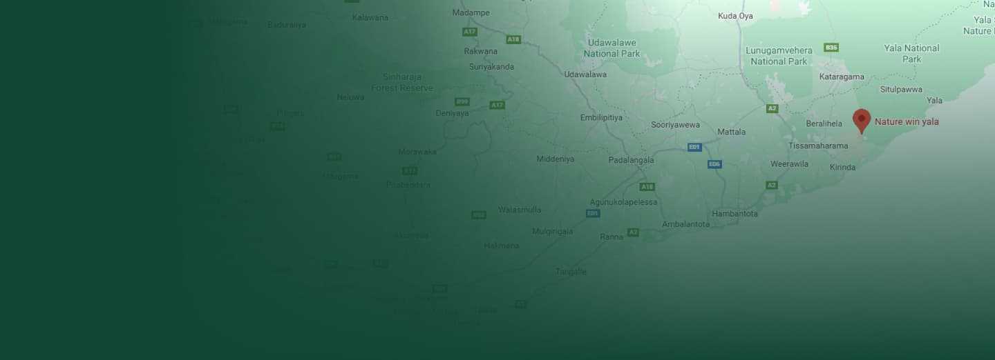 Map of Yala National Park showing Nature Win Yala luxury accommodation location